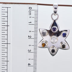 Riyo Genuine Gems Round Cabochon Multi Color Multi Stone Solid Silver Pendant wedding gift