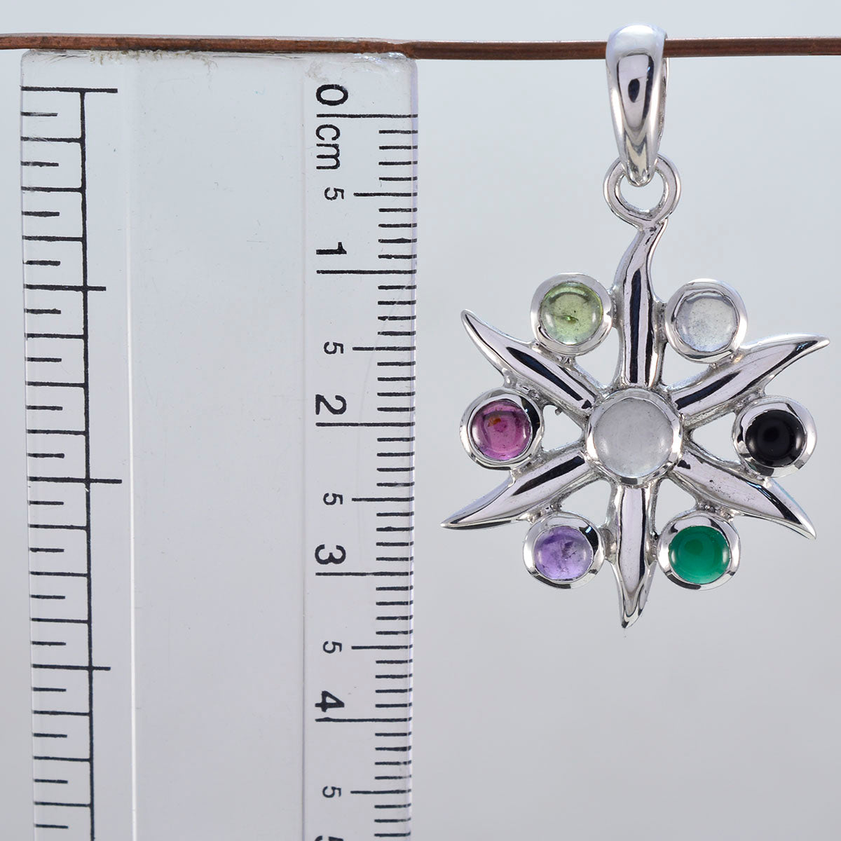 Riyo Genuine Gems Round Cabochon Multi Color Multi Stone Sterling Silver Pendants sister gift
