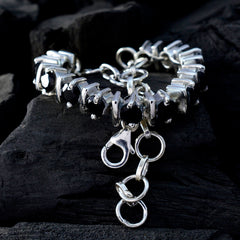 Riyo Genuine Gems Round Faceted Black Black Onyx Silver Bracelets gift for wedding