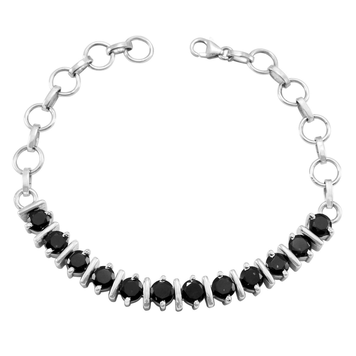 Riyo Genuine Gems Round Faceted Black Black Onyx Silver Bracelets gift for wedding