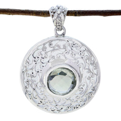 Riyo Genuine Gems Round Faceted Green Green Amethyst Solid Silver Pendant christmas day gift