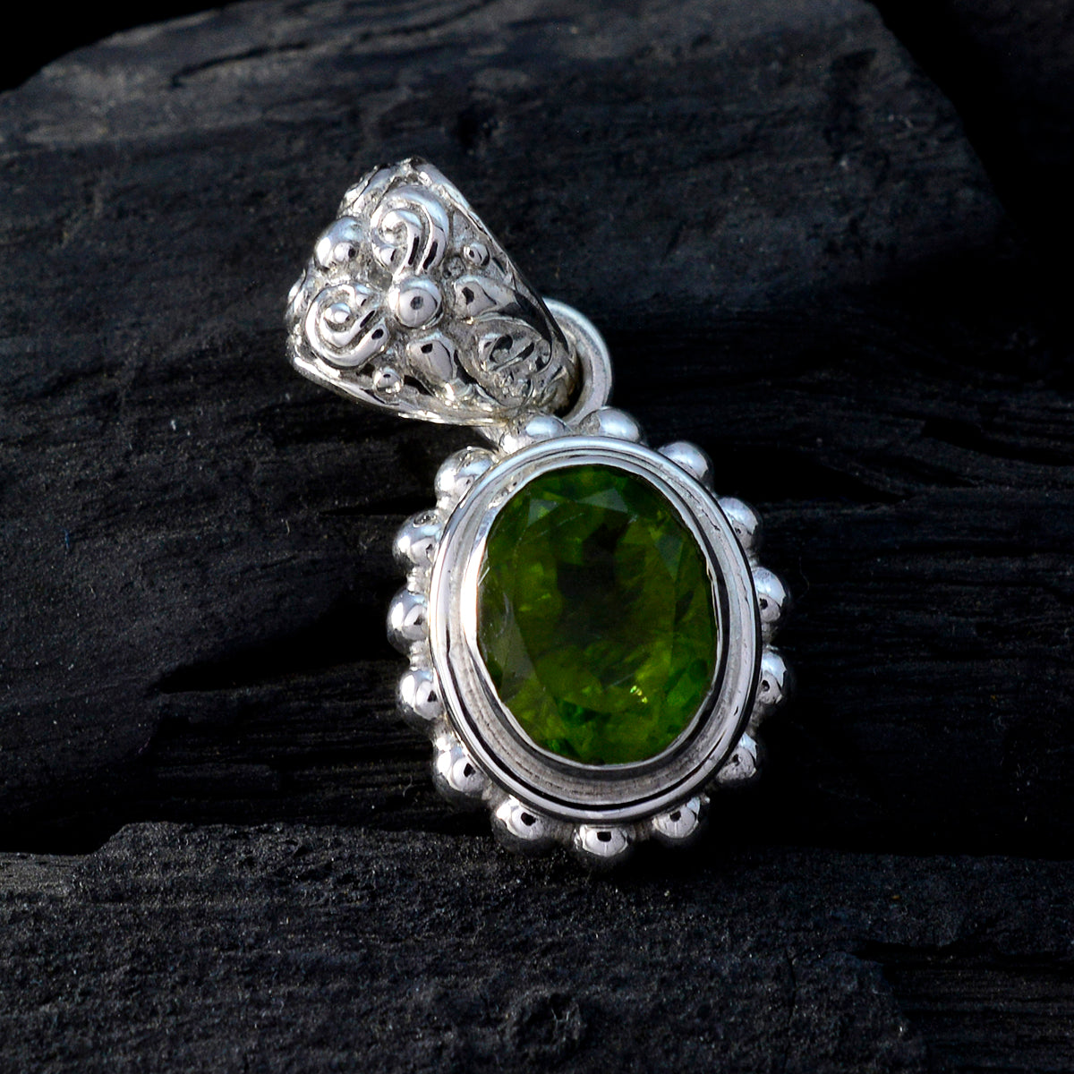 Riyo Genuine Gems Round Faceted Green Peridot Sterling Silver Pendants christmas gift