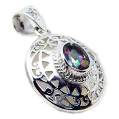 Riyo Genuine Gems Round Faceted Multi Color Mystic Quartz 925 Sterling Silver Pendant gift for halloween