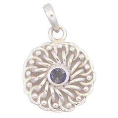 Riyo Genuine Gems Round Faceted Nevy Blue Iolite 925 Sterling Silver Pendants gift for christmas day