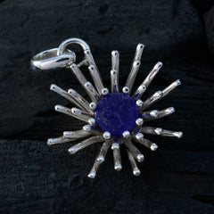 Riyo Genuine Gems Round Faceted Nevy Blue Lapis Lazuli Solid Silver Pendant gift for independence