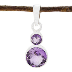 Riyo Genuine Gems Round Faceted Purple Amethyst Solid Silver Pendant b' day gift