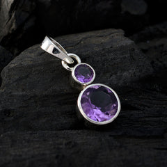 Riyo Genuine Gems Round Faceted Purple Amethyst Solid Silver Pendant b' day gift