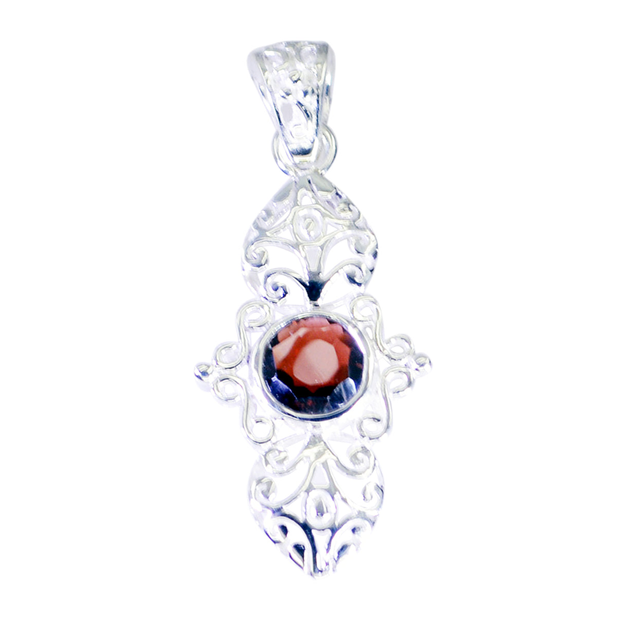 Riyo Genuine Gems Round Faceted Red Garnet 925 Sterling Silver Pendants valentine's day gift