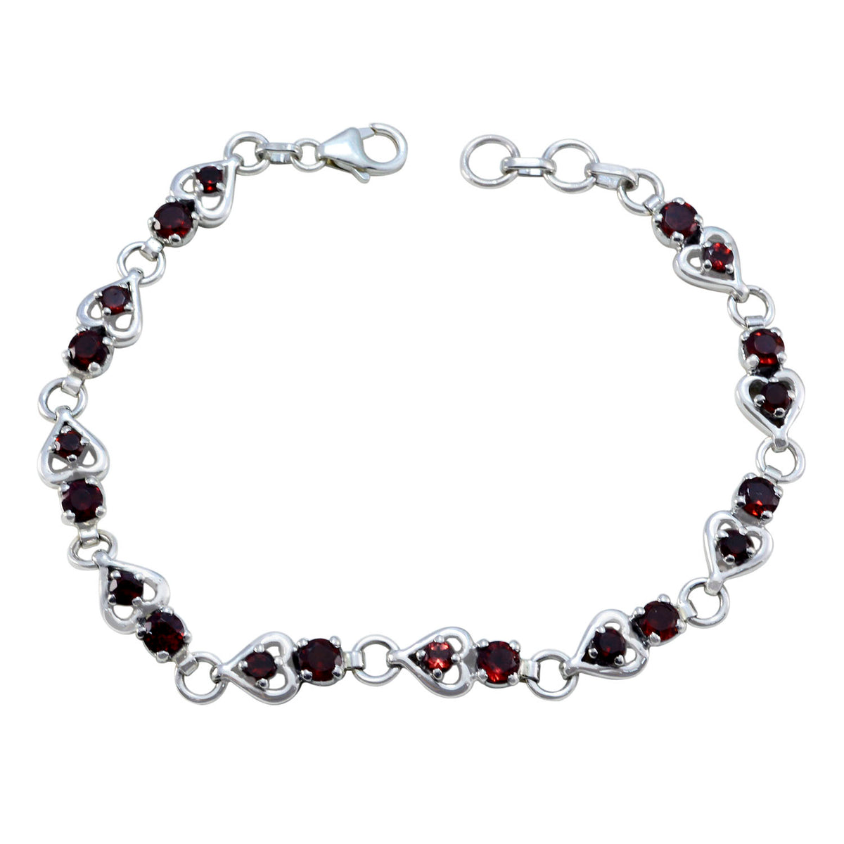 Riyo Genuine Gems Round Faceted Red Garnet Silver Bracelet b' day gift