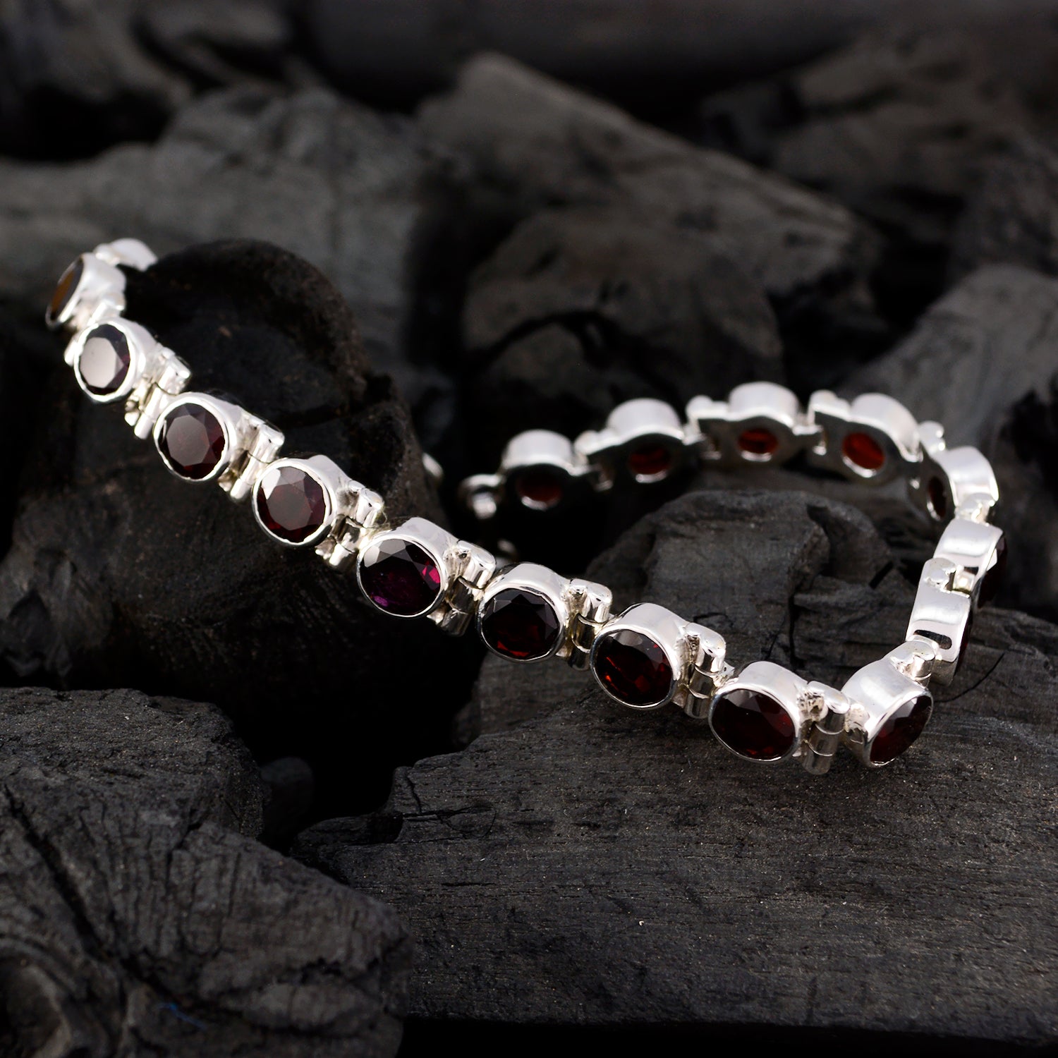Riyo Genuine Gems Round Faceted Red Garnet Silver Bracelet gift for st. patricks day