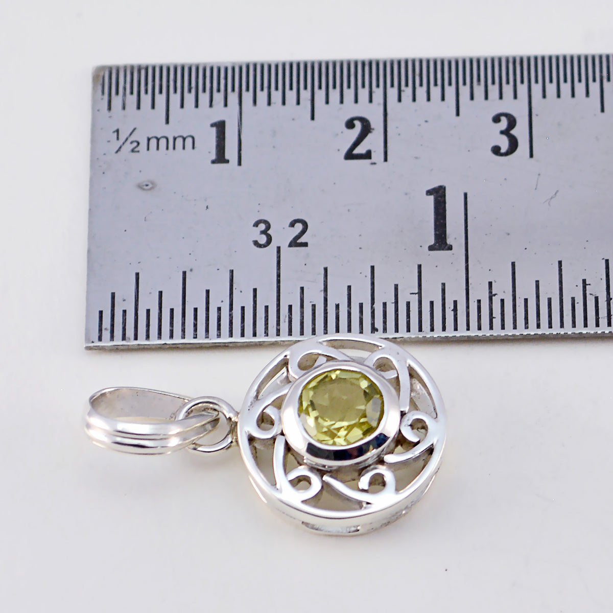 Riyo Genuine Gems Round Faceted Yellow Lemon Quartz Solid Silver Pendants anniversary gift