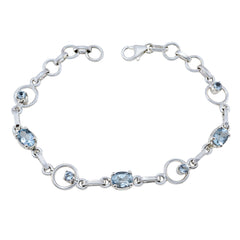 Riyo Genuine Gems Round/Oval Faceted Blue Blue Topaz Silver Bracelet college student gift