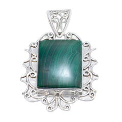 Riyo Genuine Gems Square Cabochon Green Malachite 925 Sterling Silver Pendants handmade gift