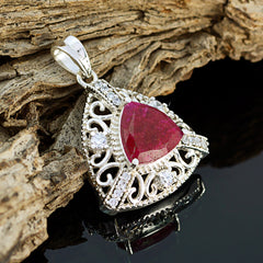 Riyo Genuine Gems Triangle Faceted Red Indianruby 925 Silver Pendants teacher's day gift