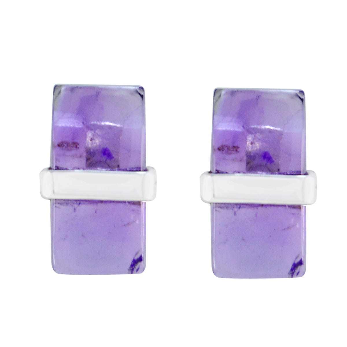 Riyo Genuine Gems baguette Cabochon Purple Amethyst Silver Earrings new years day gift