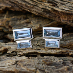 Riyo Genuine Gems baguette Faceted Blue Topaz Silver Earrings gift for women