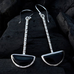 Riyo Genuine Gems fancy Cabochon Black Onyx Silver Earrings mom gift