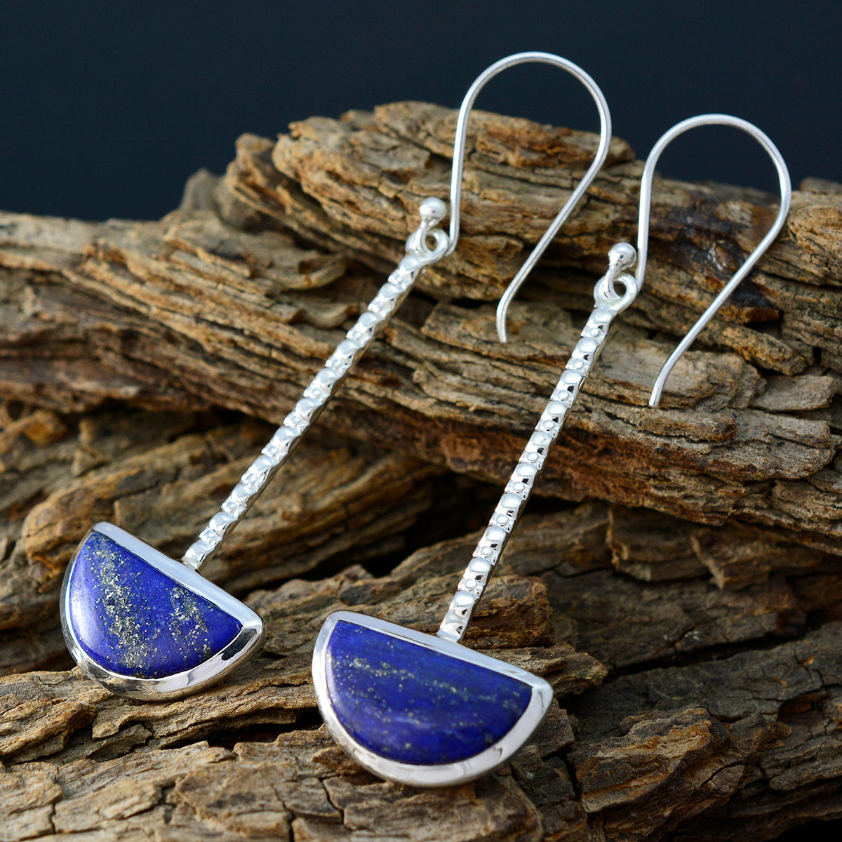 Riyo Genuine Gems fancy Cabochon Nevy Blue Lapis Lazuli Silver Earring gift for new years day