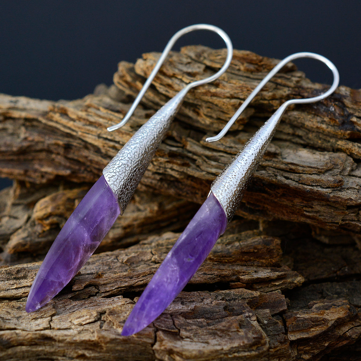 Riyo Genuine Gems fancy Cabochon Purple Amethyst Silver Earring gift for mother
