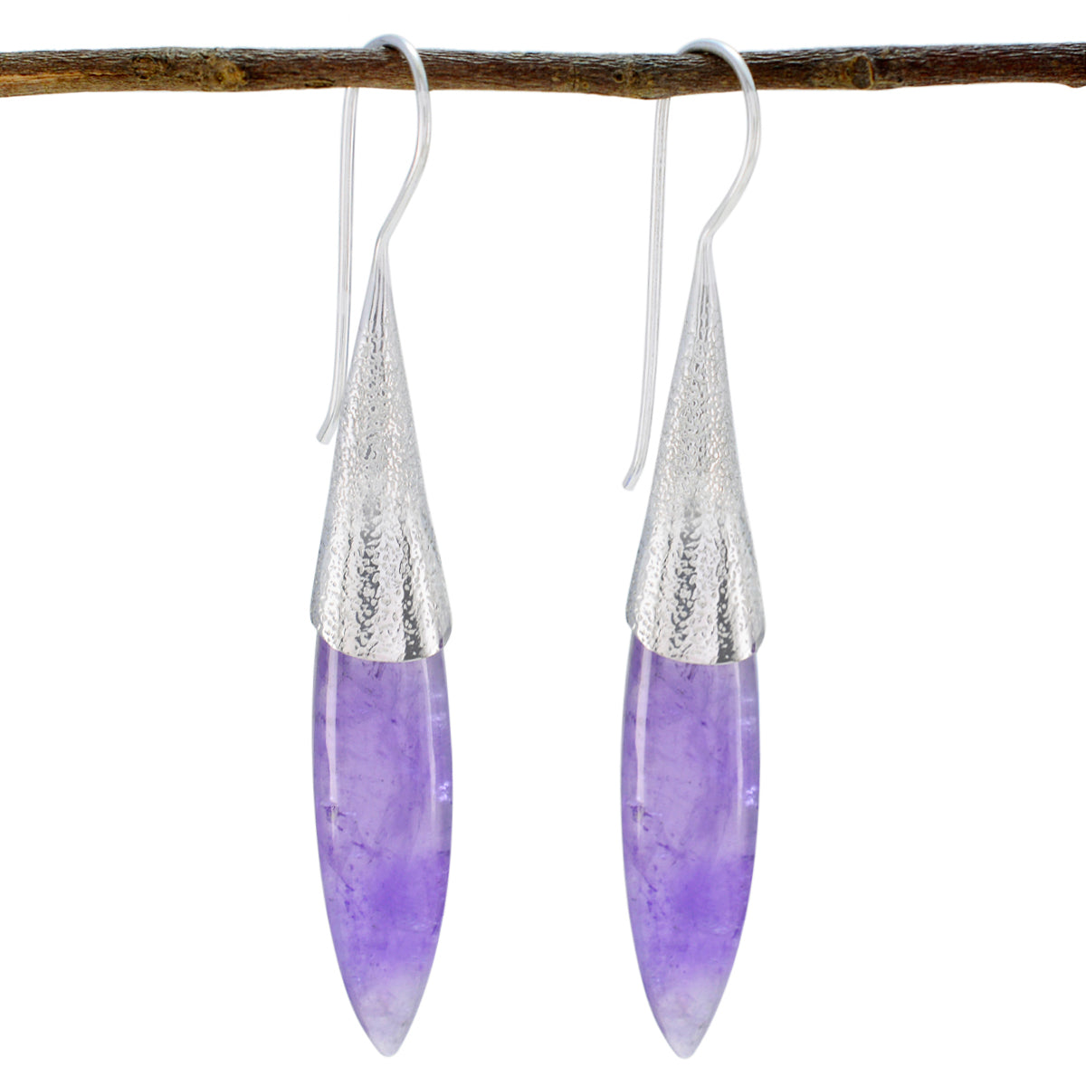 Riyo Genuine Gems fancy Cabochon Purple Amethyst Silver Earring gift for mother