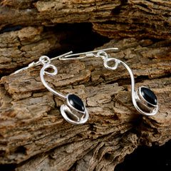 Riyo Genuine Gems marquise Cabochon Black Onyx Silver Earring moms day gift