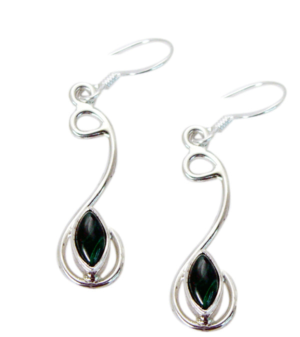 Riyo Genuine Gems marquise Cabochon Green Malachatie Silver Earrings gift for wife
