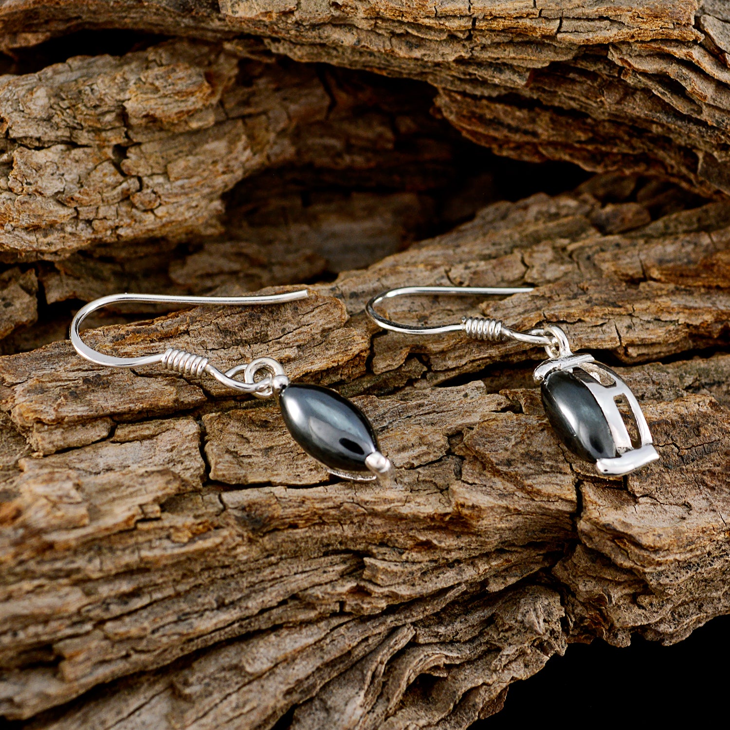 Riyo Genuine Gems marquise Cabochon Multi gunmetal Silver Earring gift for labour day