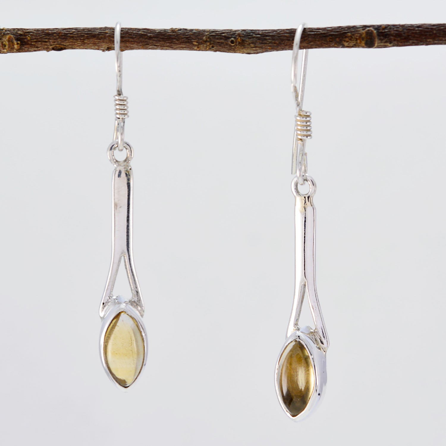 Riyo Genuine Gems marquise Cabochon Yellow Citrine Silver Earrings b' day gift