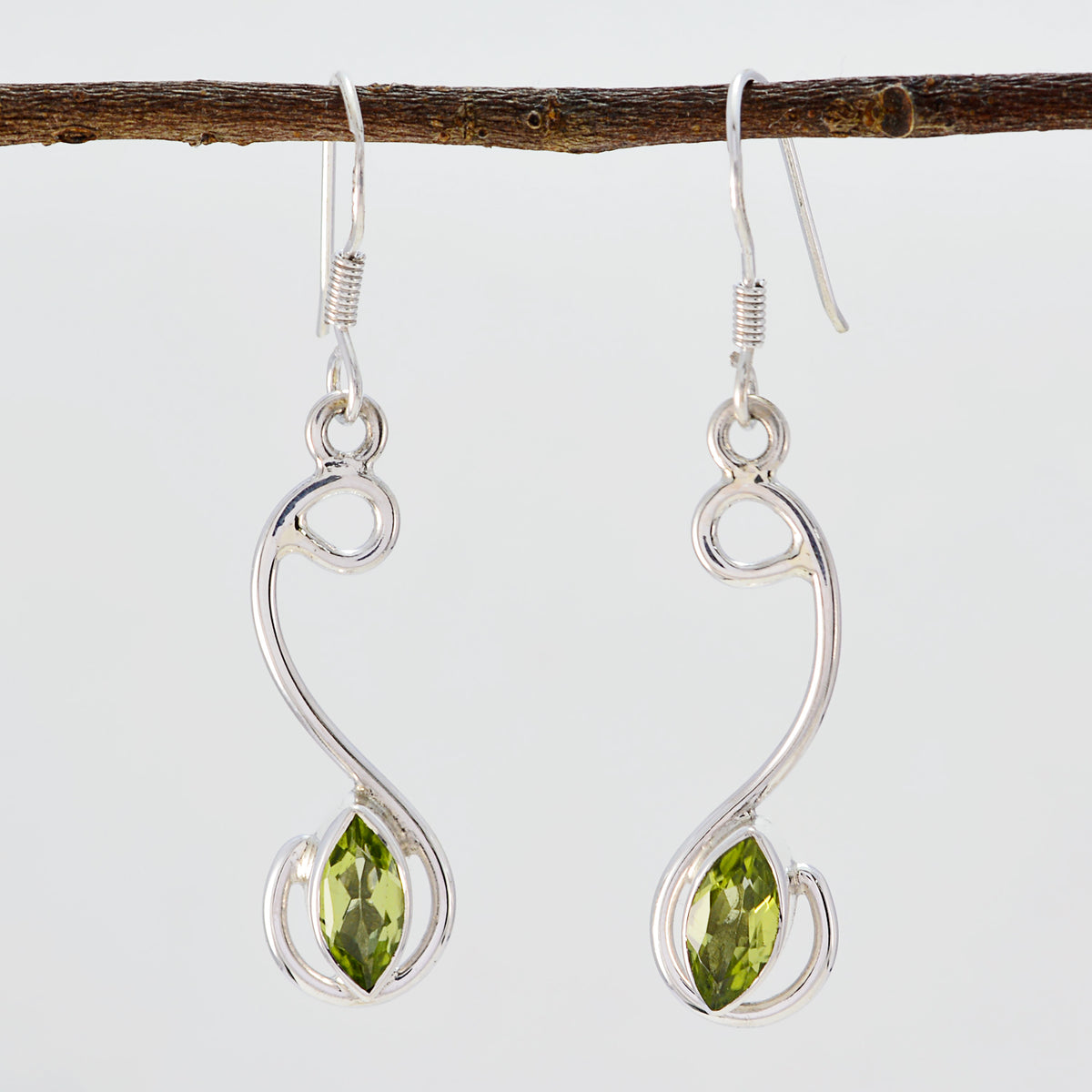 Riyo Genuine Gems marquise Faceted Green Peridot Silver Earrings gift for children day