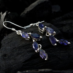 Riyo Genuine Gems marquise Faceted Nevy Blue Iolite Silver Earrings thanks giving gift
