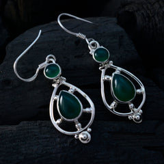 Riyo Genuine Gems multi shape Cabochon Green Onyx Silver Earrings gift for black Friday