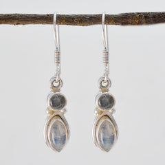 Riyo Genuine Gems multi shape Cabochon White Rainbow Moonstone Silver Earring girlfriend gift