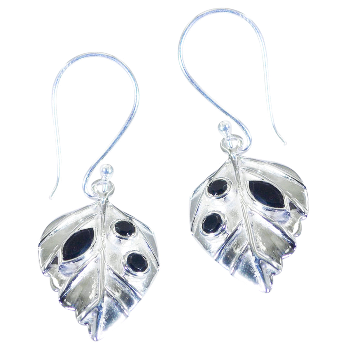 Riyo Genuine Gems multi shape Faceted Black Onyx Silver Earrings gift for anniversary day