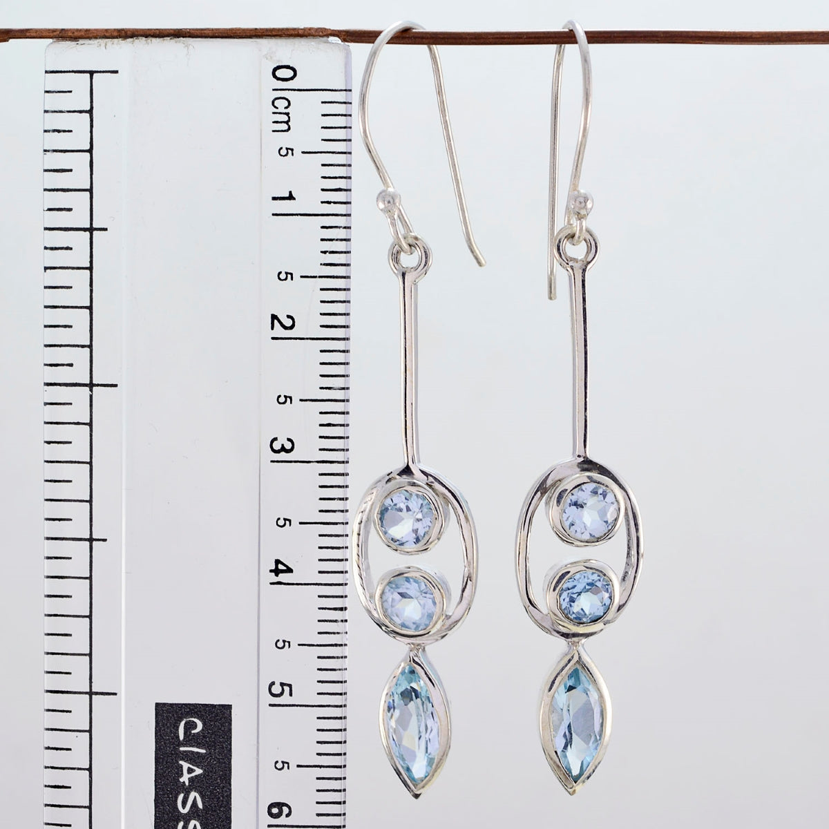 Riyo Genuine Gems multi shape Faceted Blue Topaz Silver Earring boxing day gift