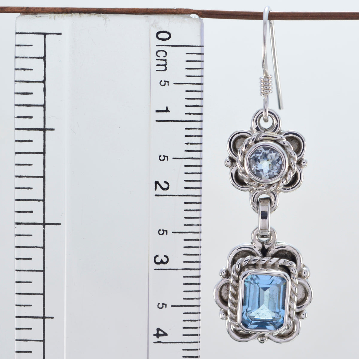 Riyo Genuine Gems multi shape Faceted Blue Topaz Silver Earring gift for girlfriend