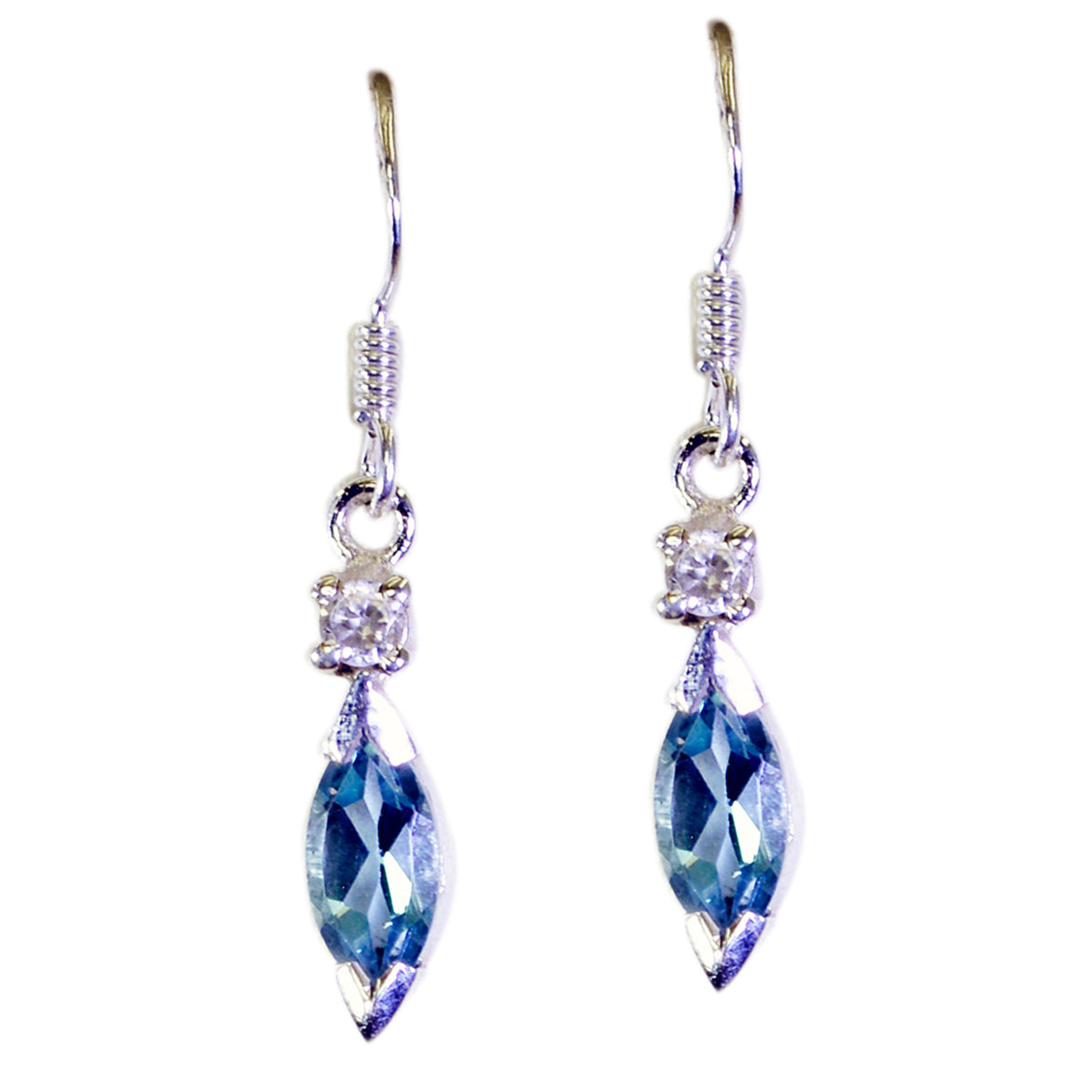 Riyo Genuine Gems multi shape Faceted Blue Topaz Silver Earring gift for grandmom
