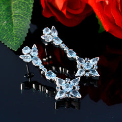 Riyo Genuine Gems multi shape Faceted Blue Topaz Silver Earrings christmas gift
