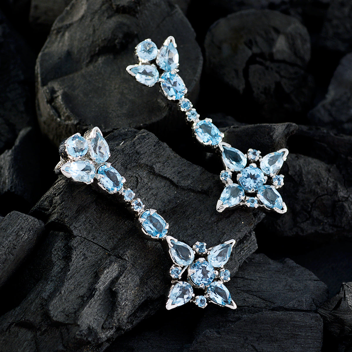 Riyo Genuine Gems multi shape Faceted Blue Topaz Silver Earrings christmas gift