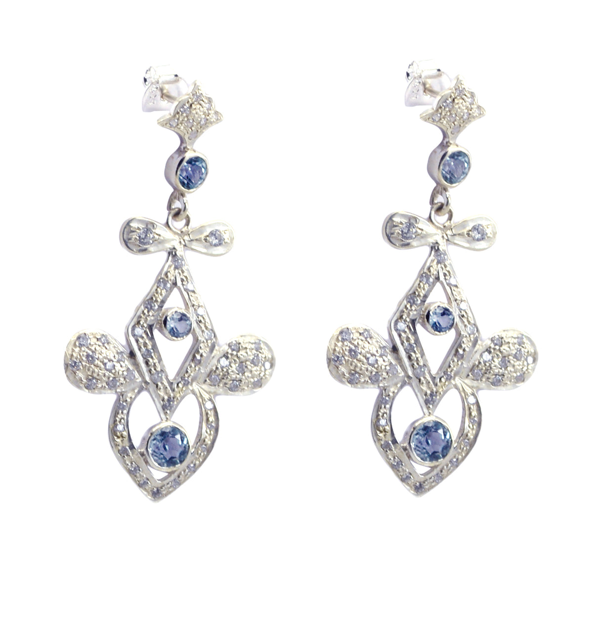 Riyo Genuine Gems multi shape Faceted Blue Topaz Silver Earrings gift