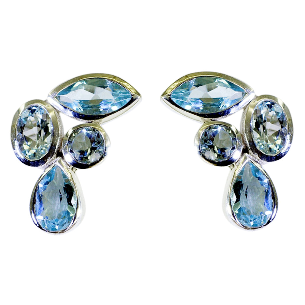 Riyo Genuine Gems multi shape Faceted Blue Topaz Silver Earrings gift for daughter's day