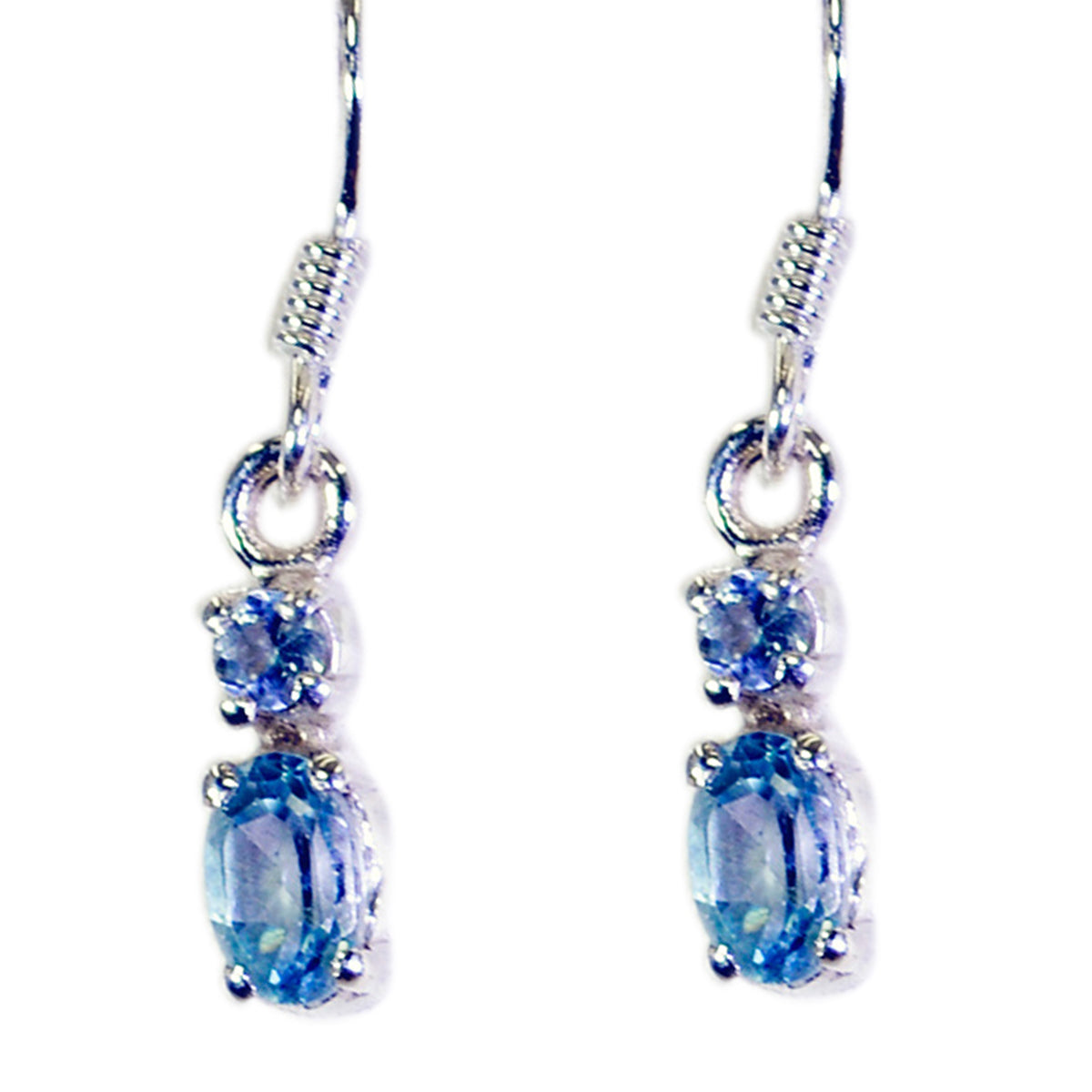 Riyo Genuine Gems multi shape Faceted Blue Topaz Silver Earrings gift for independence day