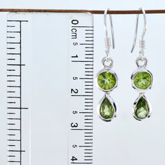 Riyo Genuine Gems multi shape Faceted Green Peridot Silver Earring gift for anniversary day