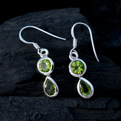 Riyo Genuine Gems multi shape Faceted Green Peridot Silver Earring gift for anniversary day
