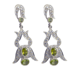 Riyo Genuine Gems multi shape Faceted Green Peridot Silver Earrings college student gift