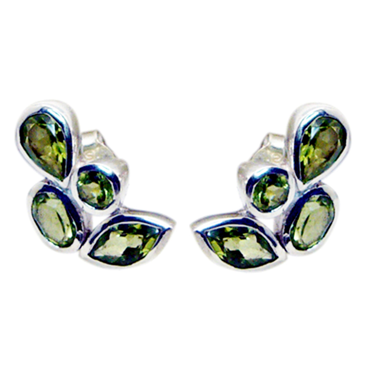 Riyo Genuine Gems multi shape Faceted Green Peridot Silver Earrings gift for friend
