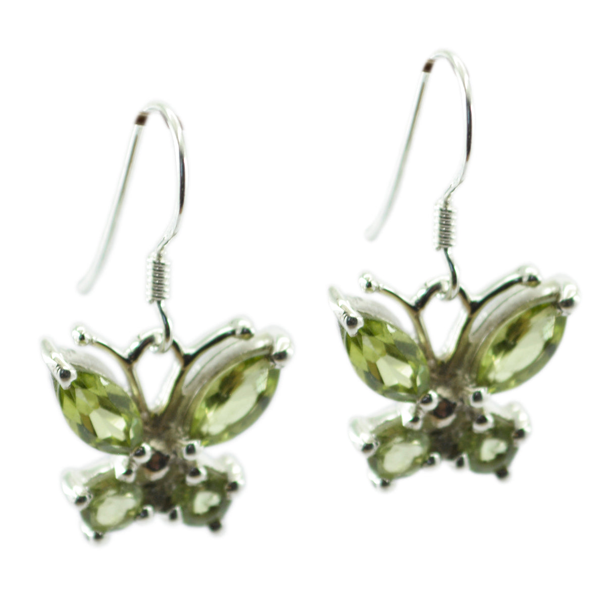 Riyo Genuine Gems multi shape Faceted Green Peridot Silver Earrings gift for friends