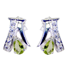 Riyo Genuine Gems multi shape Faceted Green Peridot Silver Earrings labour day gift