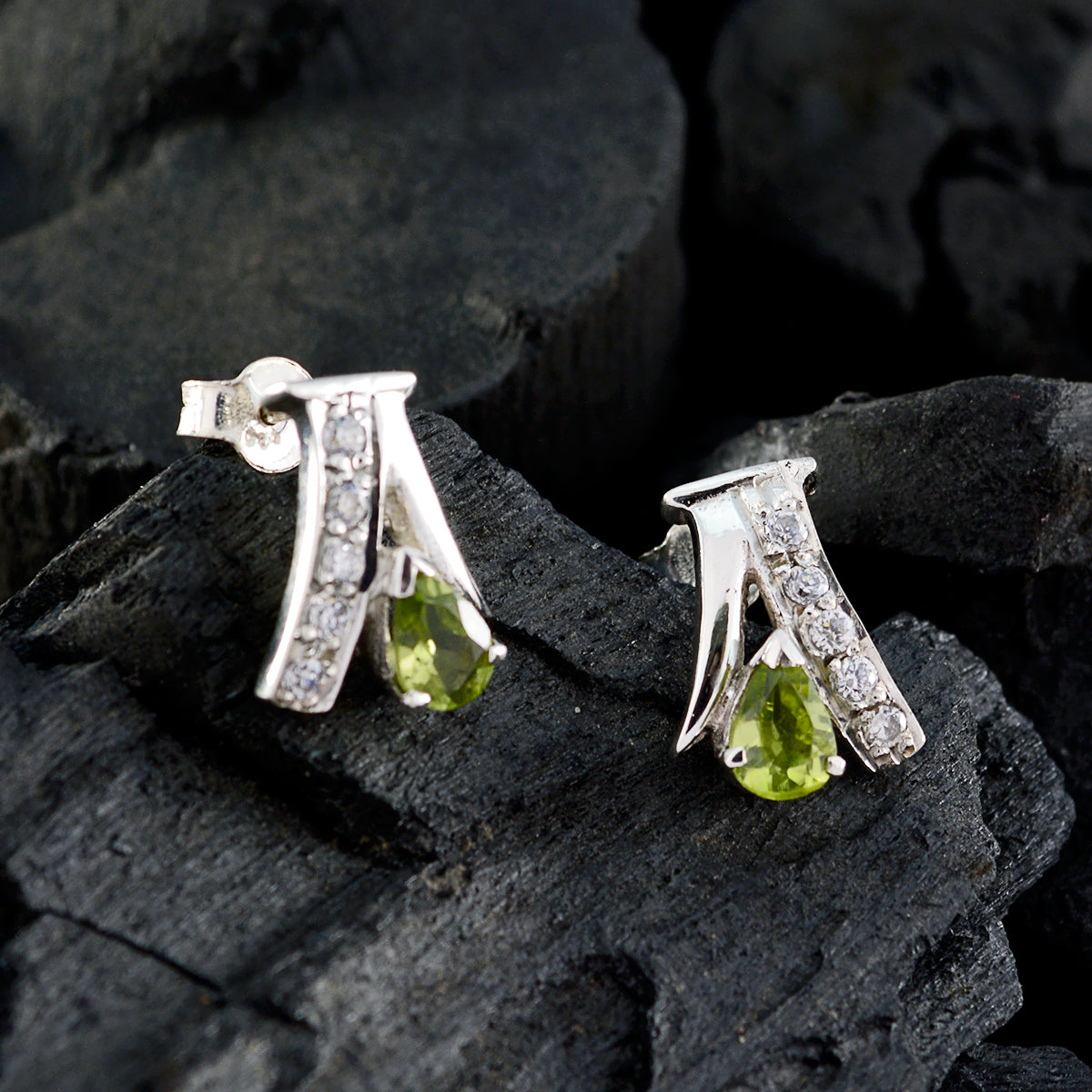 Riyo Genuine Gems multi shape Faceted Green Peridot Silver Earrings labour day gift