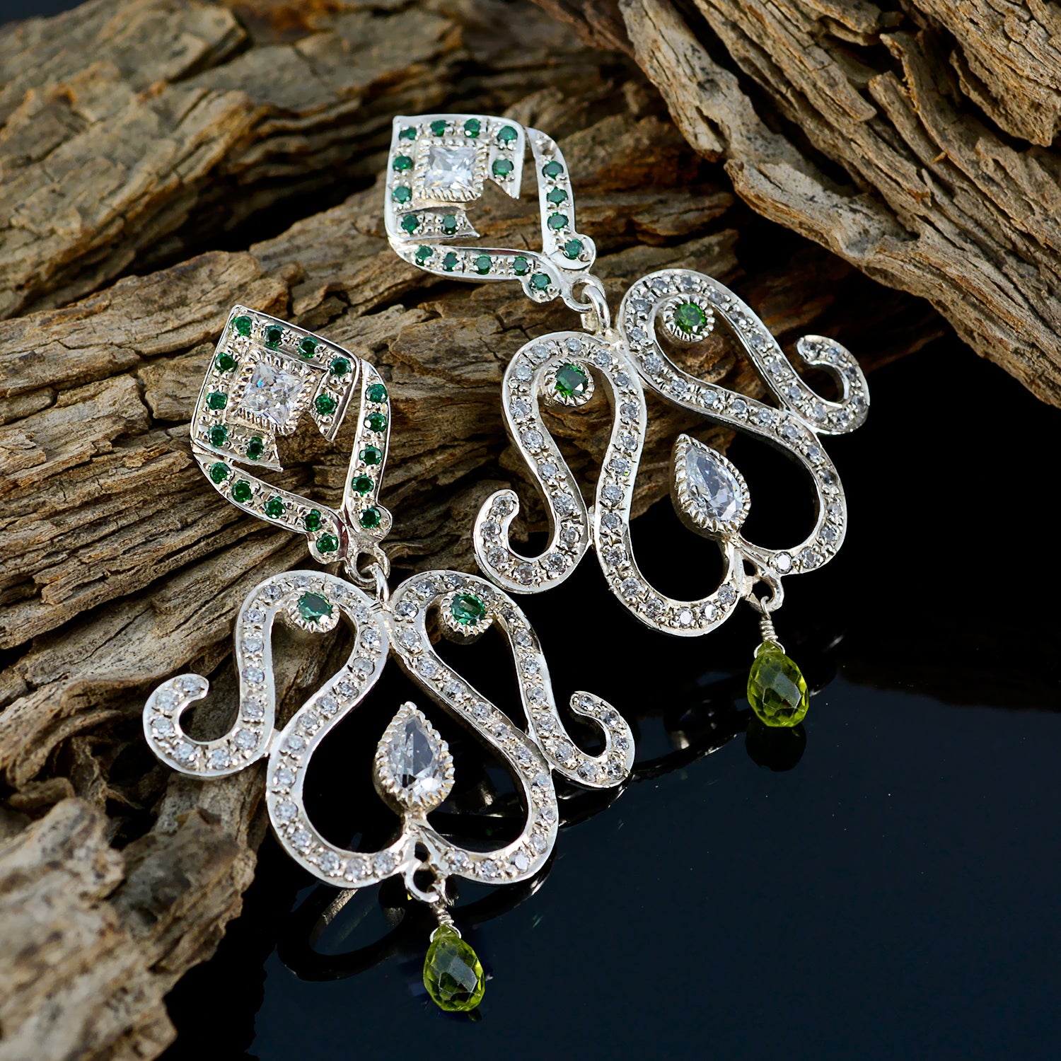 Riyo Genuine Gems multi shape Faceted Multi Multi CZ Silver Earring grandmom gift
