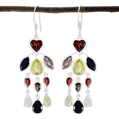 Riyo Genuine Gems multi shape Faceted Multi Multi Stone Silver Earring anniversary gift